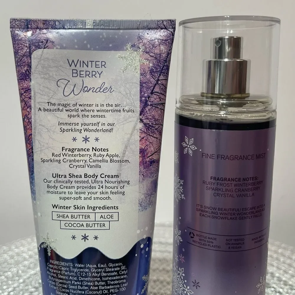 BBW Winterberry Wonder Body Cream and Fragrance Mist set of 2 NWT